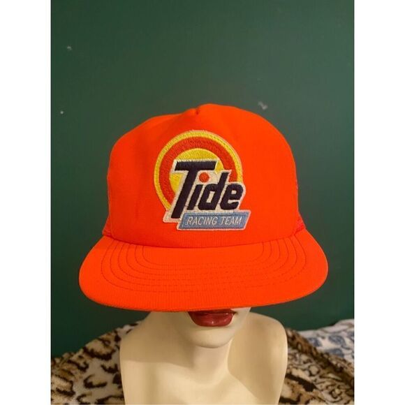 Vintage Tide Racing Hat NASCAR SnapBack Trucker Cap Neon Orange USA - Picture 2 of 8